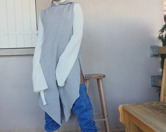 Grey sleeveless hoodie, pull over, grey sleeveless hoodie, grey sweatshirt, muscle shirt, muscle tee, sleeveless poncho hoodie, maxi dress