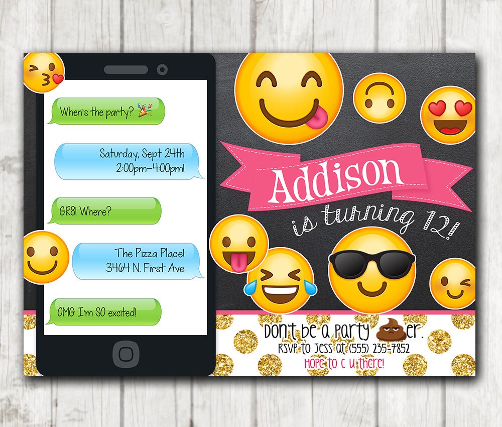 Printable Emoji Birthday Party Invitation Chalkboard Emoji