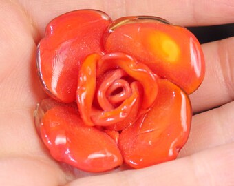 Orange rose Lampwork focal bead Pendant