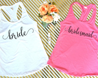 SALE! Bride Tank Top, Bridesmaid Tank Top, Wedding Tank Top, Bride Shirt, Bridesmaid Gift, Racerback Tank Top, Bachelorette Party Shirts