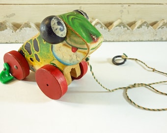 Fisher Price Jolly Jumper Wooden Frog Pull Toy From 1949