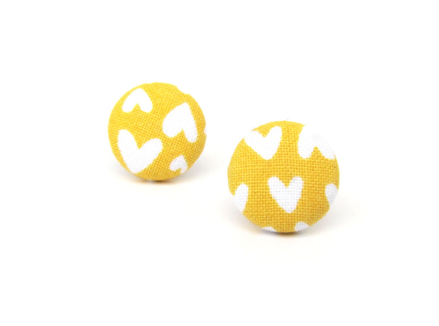 Mustard yellow stud earrings fabric button earrings tiny