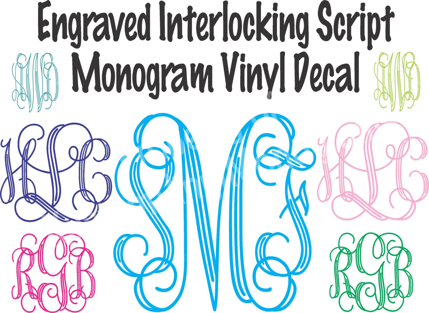 Interlocking Script Engraved Monogram Vinyl Decal   Computer