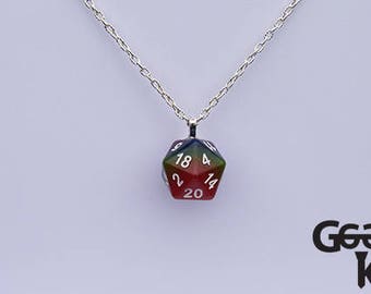 D20 Rainbow Dice Necklace, Pride Dice Necklace, dungeons and dragons dice necklace
