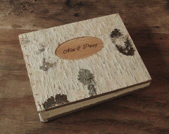 birch bark wedding photo album or photo guest book - family photo album unique wedding gift anniversary custom engraved / made to order