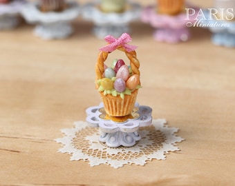 MTO-Easter "Showstopper Cupcake (I) - Basket of Coloured Eggs - Miniature Food in 12th Scale