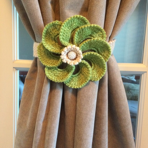 Crochet Curtain Tiebacks apple green 1 pr