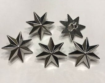 5 shinny silver acrylic star shank buttons, 20 mm (4)