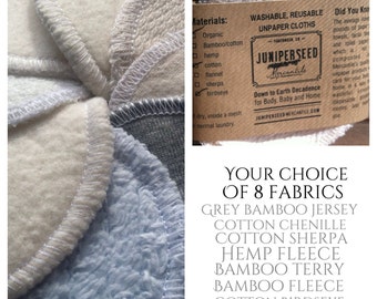 Washable Alternative to Disposable Facial Poufs - You Pick From 8 Fabrics - Bamboo, Cotton, Hemp - 12 Cosmetic Rounds Plus BONUS wash bag