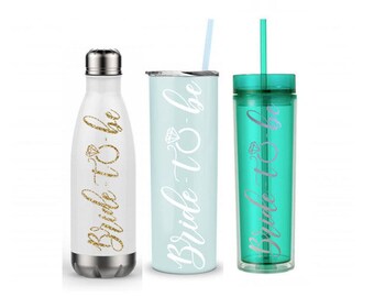 Bride-to-be Skinny Tumbler, Bride Metal Tumbler, Engaged Metal Water Bottle, Bride Cup, Engagement Glass, Monogram Tumbler