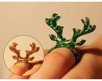 Resin Glitter Ring Deer/Rudolph 17 - 18 mm