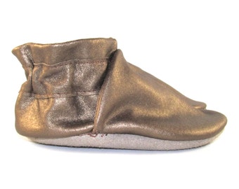 Soft Sole, Gold Metallic, Leather Baby Shoes, Moccs, 0 to 6 Month Eco Friendly
