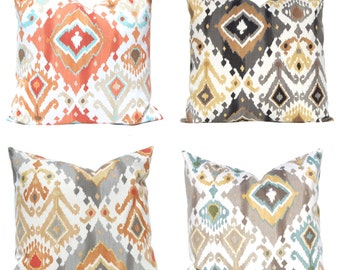 Ikat Pillow Covers - Sofa Pillow Covers - Throw Pillow Covers - Orange Pillow Covers - Decorative Pillows - Black Pillow Covers - Orange