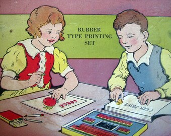 Vintage Box with Incomplete Wooden Rubber Stamp Kit, as is
