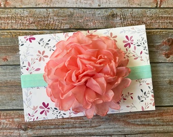 Coral Headband, Baby Headband, Infant Headband, Newborn Headband, Baby Girl Headband, Toddler Headband, Girls Headband, Coral & Aqua, Baby