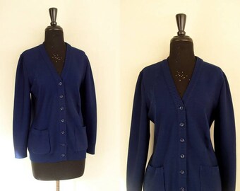 Vintage 1960's Novelty Cardigan / All Square / 60's Hadley Navy Blue Preppy Golf & Tennis Theme Sweater