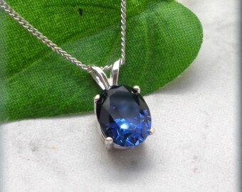 Oval Blue Sapphire Necklace, Birthday Gift for Her, Sterling Silver, September Birthstone Necklace, Blue Sapphire Pendant, Gemstone