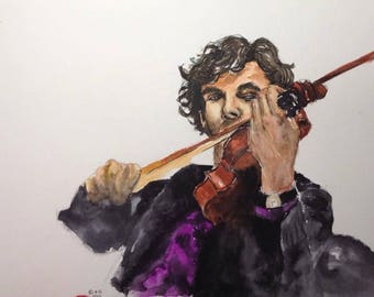 You've been Sherlocked. Sherlock Holmes. Portrait of Benedict Cumberbatch as Sherlock, watercolor on paper 30 X 40.