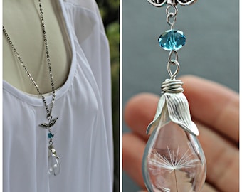 Dandelion Necklace, Wish Necklace, Real Dandelion Seed Necklace, Friendship Gift, Nature Necklace, Glass Bottle Necklace, Crystal Necklace