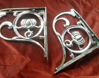 Pair Heavy Solid Brass Art Nouveau Shelf / Cistern Brackets