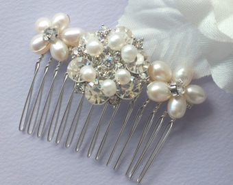 Anne-Freshwater Pearl and Rhinestone Bridal Comb