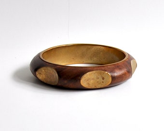 Vintage Bangle Bracelet made of Wood and Brass
