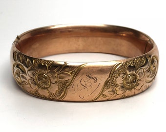 Victorian Gold Filled Bangle Bracelet, Flowers