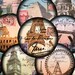 Paris Rome Italy London World Tour -- digital collage sheet 2.5 inch circles Two for pocket mirrors and more -- piddix 876
