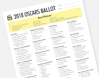 2018 Oscars Party Printable Ballot - Instant Download Academy Awards Ballot 2018
