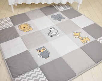 Gray Baby Play Mat, Jungle Baby Mat , Baby Activity Mat, Safari Baby Playmat, Playroom Decor