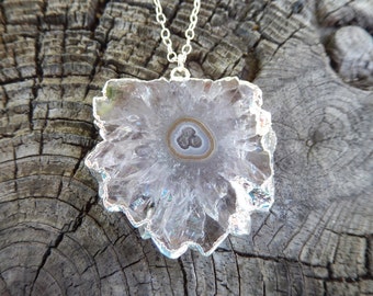 Clear Crystal Stalactite Slice Necklace Sterling Silver Chain Quartz Agate Pendant Free Shipping Jewelry