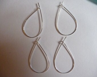 Earring, Silver-Plated, Brass, 27x17mm Teardrop, Hoop, Pkg Of 6 Pairs