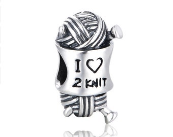 I Love 2 Knit Sterling Silver European Bead Charm
