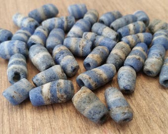 Vintage Blue and White African Sand Cast Recycled Glass Bead Lot