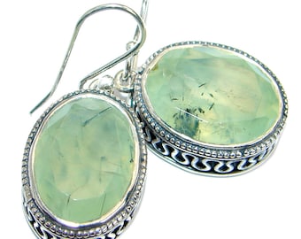 Moss Prehnite, Sterling Silver Earrings - weight 12.00g - dim L- 1 3 8, W - 5 8, T- 1 4 inch - code 14-wrz-17-46