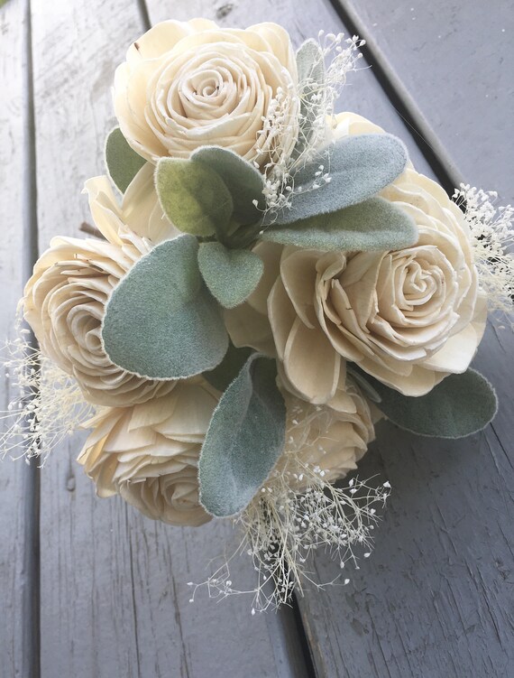 Wooden Flower Bouquet Natural Flower Bouquet Cream and Green