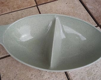 Ceramic Serving Bowl / Blue Speckled Ceramic / Divided Vegetable Bowl / Serving Bowl / Vintage Dishes / Retro Ceramic