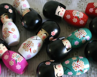 WHITE Sakura chan - 1 Wooden Japanese Kokeshi doll (2.75"x1" at widest points)