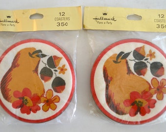 Vintage Paper Drink Coasters Hallmark Plans a Party Pear Design Two Sealed Packages 24 Total