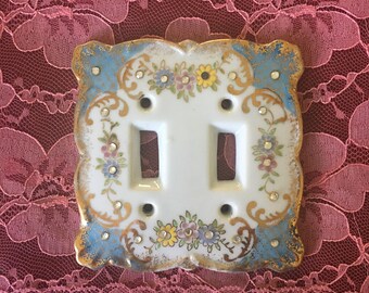 Vintage Lefton Porcelain Double Switchplate with Rhinestones