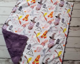 Harry Potter Symbols Double Cuddle Minky Baby Blanket- , wizards, baby, baby shower gift, nursery, crib bedding.