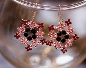 Pink & Black Frozen Flower Beaded Earrings