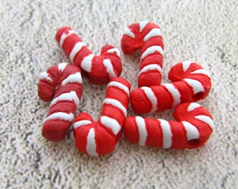 20 Ceramic Beads - Tiny Candy Cane Beads - CB97