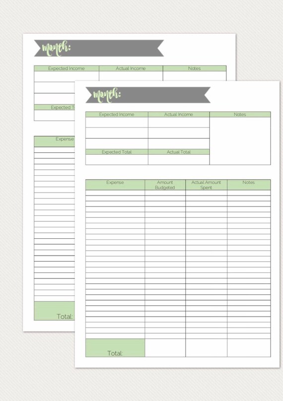 gray and mint green financial printable budgeting form