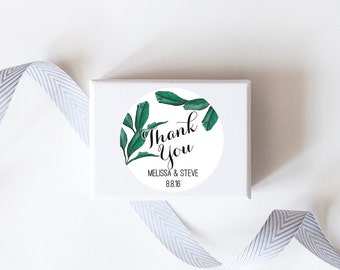 Tropical Palm Leaf Wedding Favor Stickers - Custom Labels // Watercolor