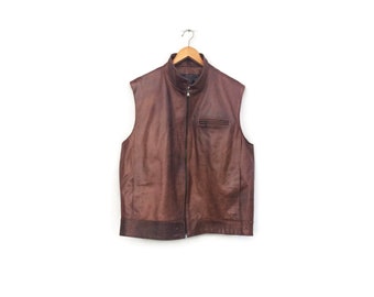 Men's Leather Vest // Vtg 80's Genuine Leather Vest Sleeveless Leather Jacket Mens Sleeveless Jacket Size XL Menswear Casual Vest