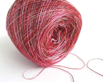 Hand Dyed Tencel Yarn Lace Weight Yarn 915 yards Space Dyed Variegated Soft Shiny Colorful Red Wine Strawberry - Sangria