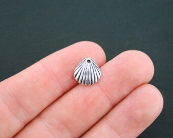 10 Shell Charms Antique Silver Tone - SC4720