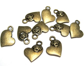 Small Antique Bronze Heart Charms Pendants 14mm