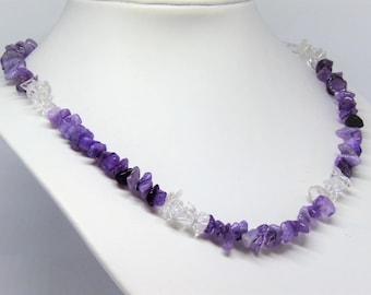 Necklace amethyst en rock-cristal quartz gemstones